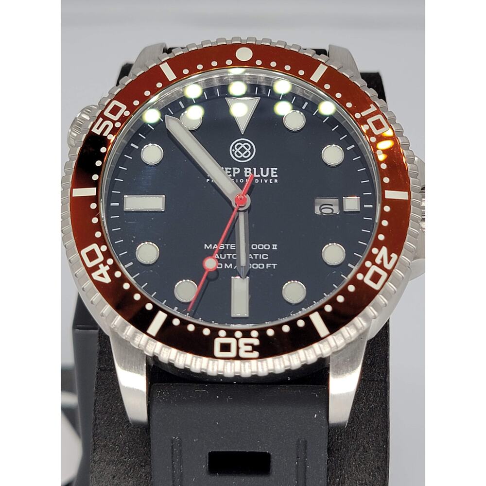 Deep Blue Black Glossy Dial Red Ceramic Bezel Master 1k Automatic 44mm Diver